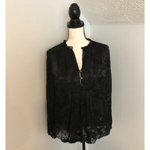 Diane von Furstenberg Black Annalise Silk Blend Sheer Ruffle Floral Top - 4